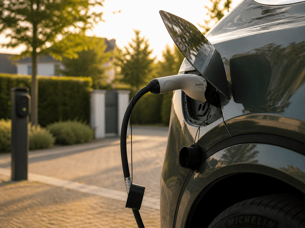 Elektrische auto opgeladen met 3-fase laadkabel