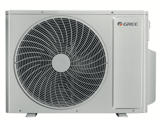 Gree buitenunit van een zwembadwarmtepomp met ventilator en compacte behuizing