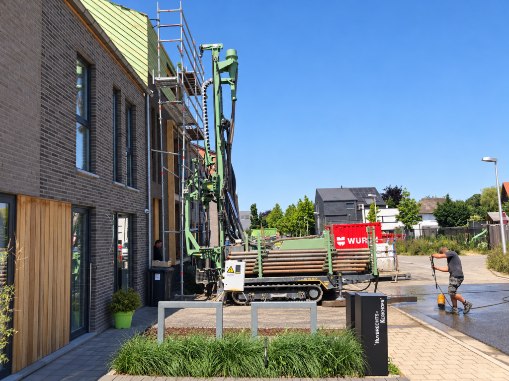 Project Geel: boringen voor de bodem/water-warmtepomp bij de nieuwbouwwoning